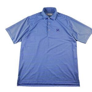 Donald Ross Polo Shirt Men L Blue Stripes Active Polyester Golf “M” Embroidered
